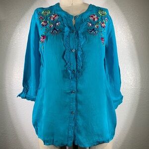Johnny Was Louise button up ruffle top size S NWT